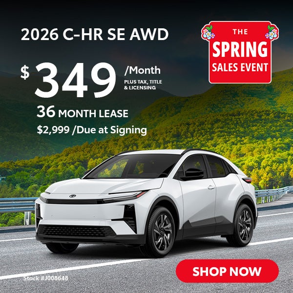 2026 C-HR SE AWD Lease for $349 per month for 36 months.