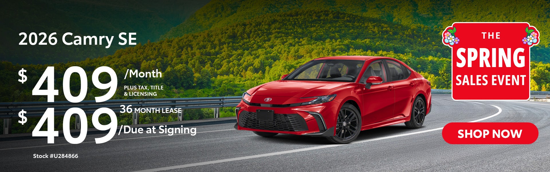 2026 Camry SE Lease from $409 per month for 36 months.