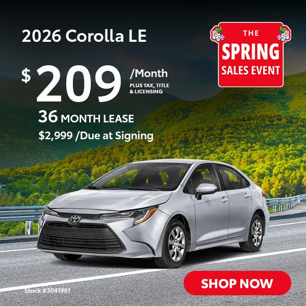 2026 Corolla LE Lease for $209 per month for 36 months.
