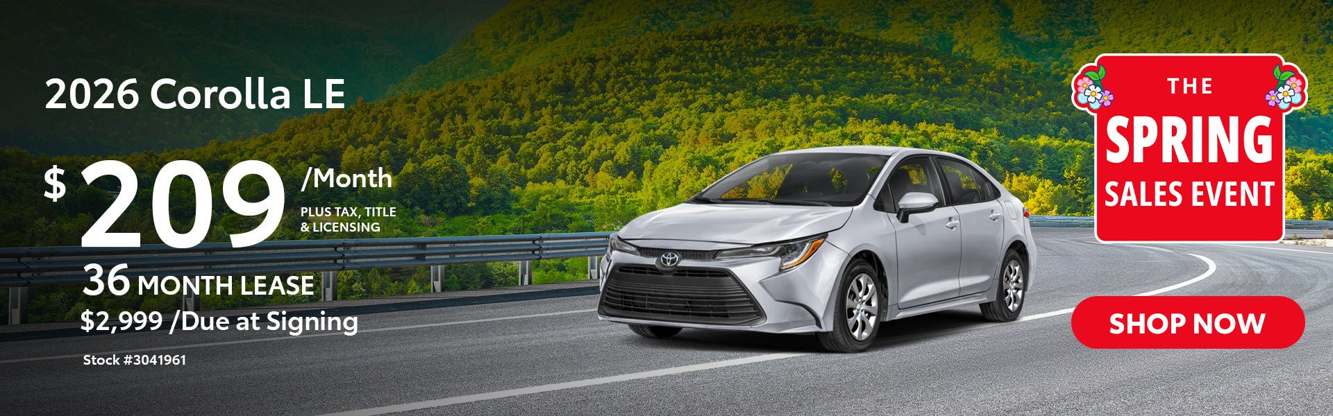 2026 Corolla LE Lease for $209 per month for 36 months.