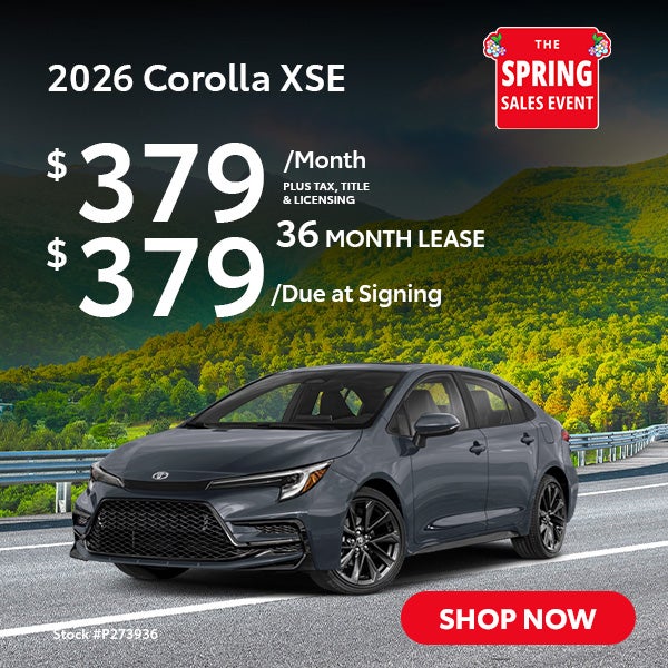 2026 Corolla XSE Lease from $379 per month for 36 months.