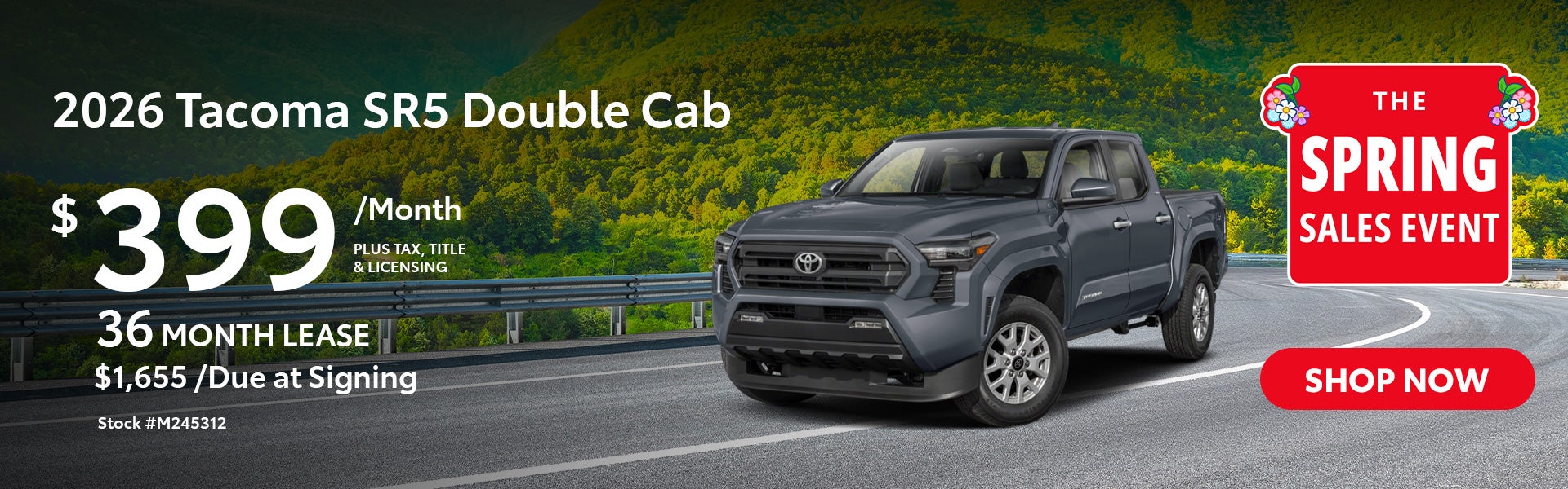 2026 Tacoma SR5 Double Cab Lease for $399 per month for 36 m