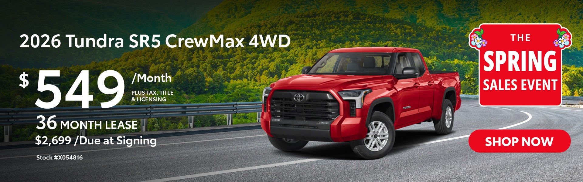 2026 Tundra SR5 CrewMax 4WD Lease for $549 per month for 36 