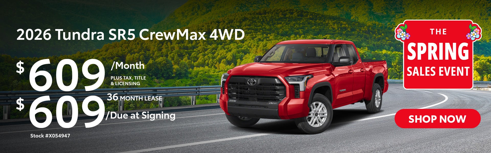 2026 Tundra SR5 CrewMax 4WD Lease for $549 per month for 36 
