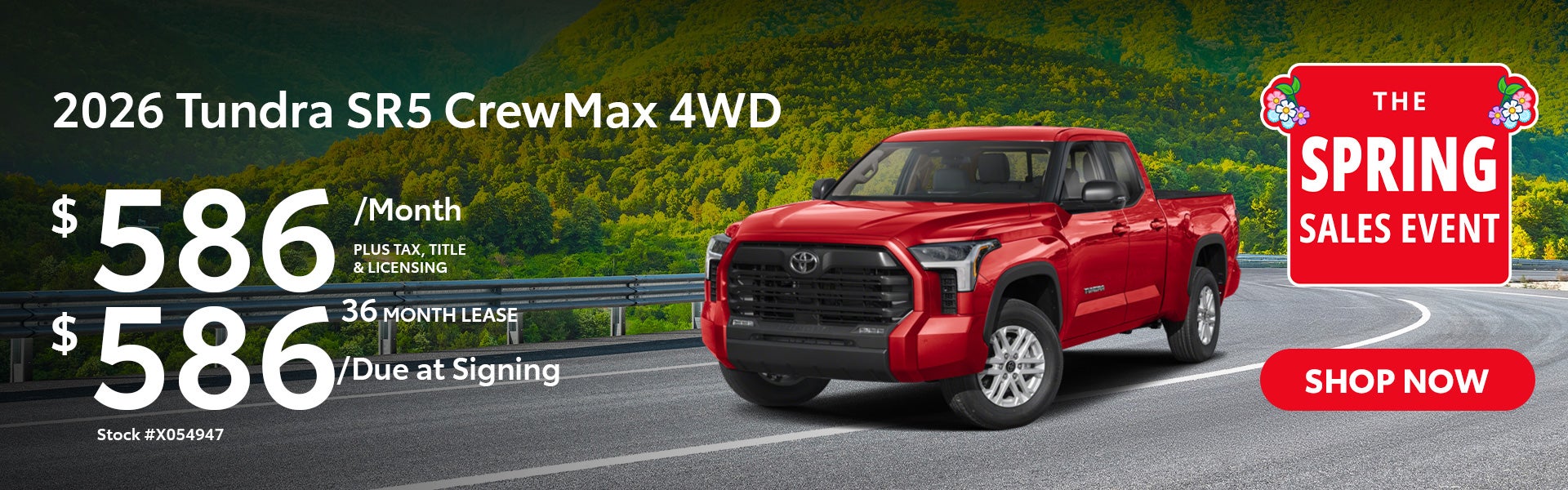 2026 Tundra SR5 CrewMax 4WD Lease for $549 per month for 36 