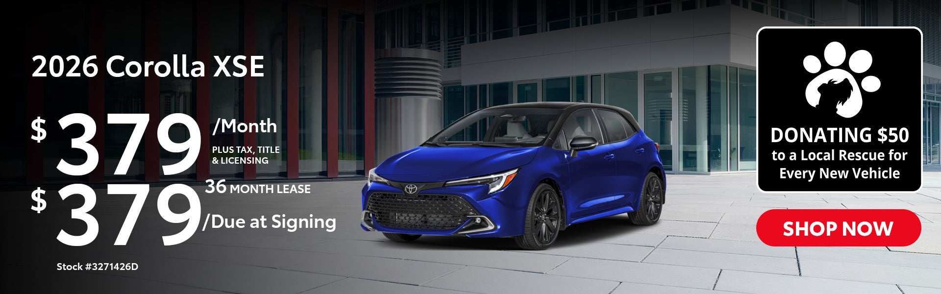 2026 Toyota Corolla XSE Lease from $379/mo, $379 due at sign