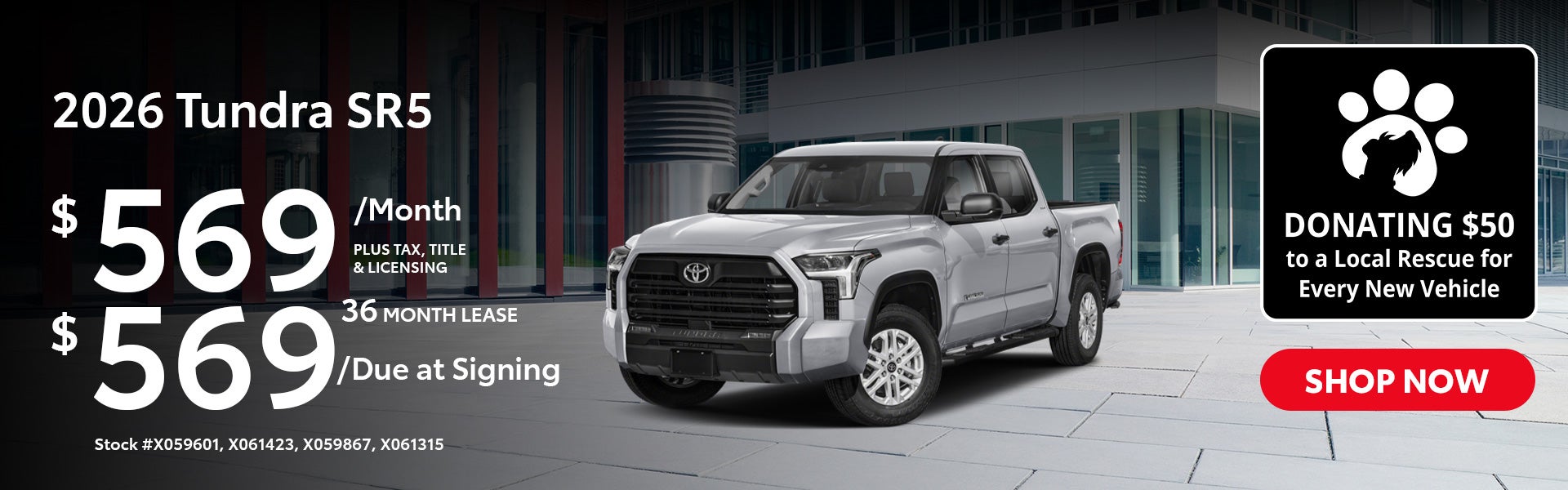 2026 Toyota Tundra SR5 Lease from $569/mo, $569 due at signi