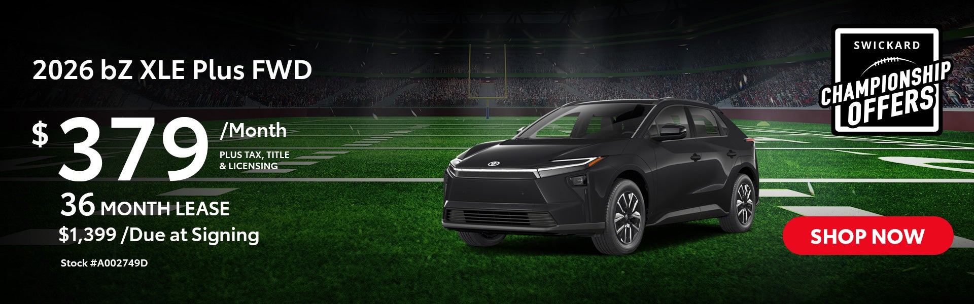 2026 bZ XLE Plus FWD Lease for $379 per month for 39 months.