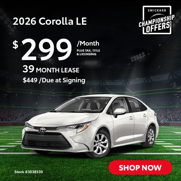 2026 Corolla LE Lease for $299 per month for 39 months.