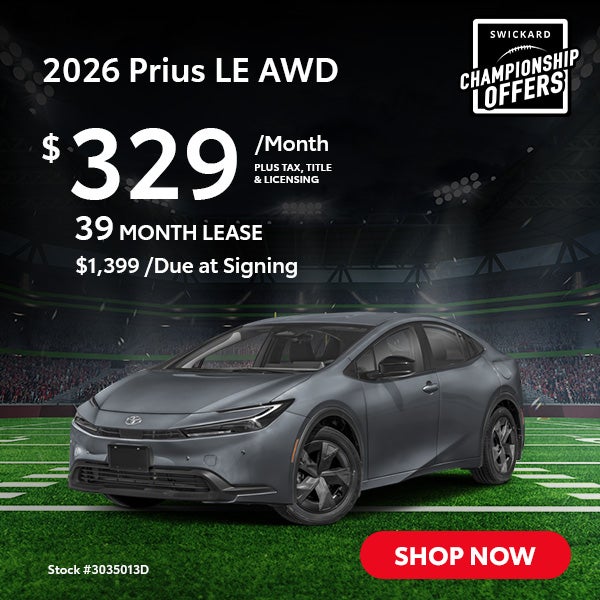 2026 Prius LE AWD Lease for $329 per month for 39 months.