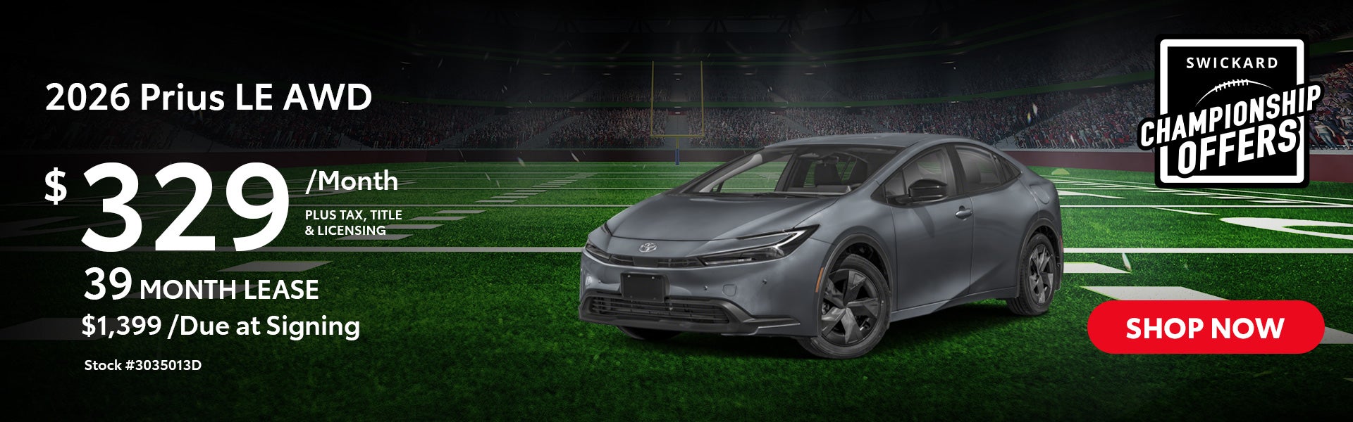 2026 Prius LE AWD Lease for $329 per month for 39 months.