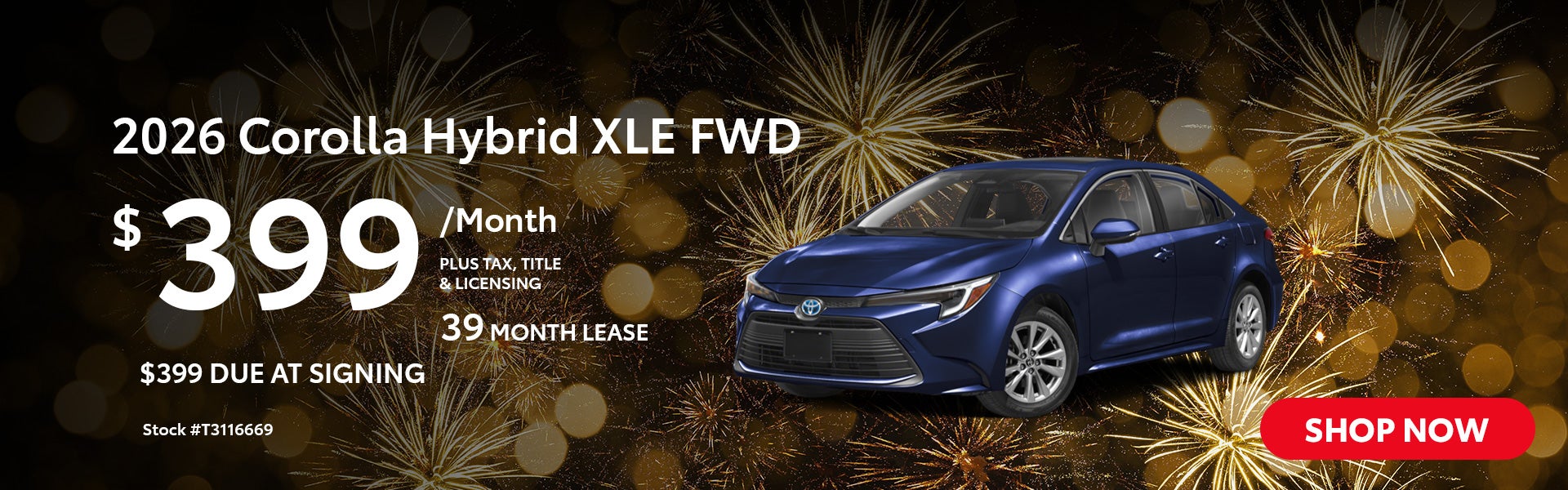 2026 Corolla Hybrid XLE FWD Lease for $399 per month for 39 