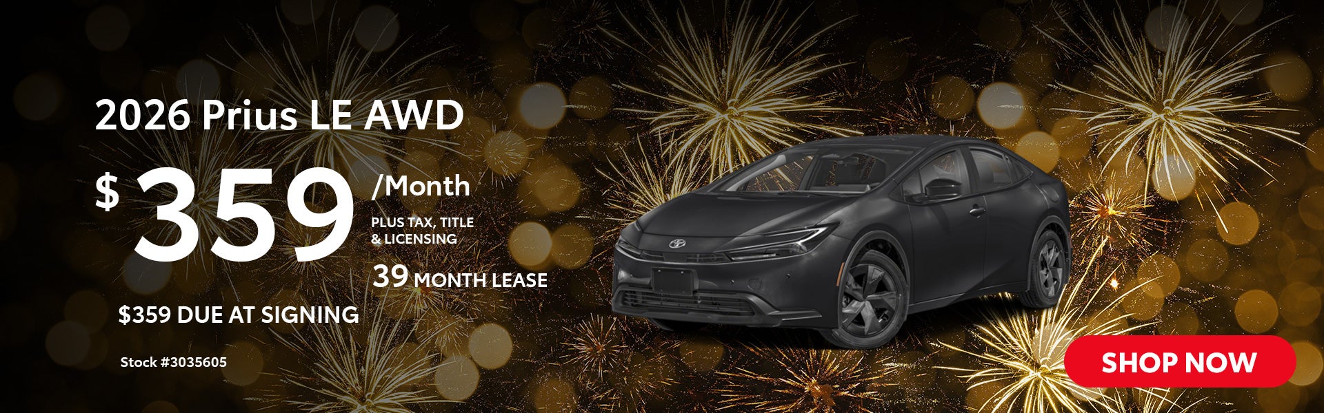 2026 Prius LE AWD Lease for $359 per month for 39 months.