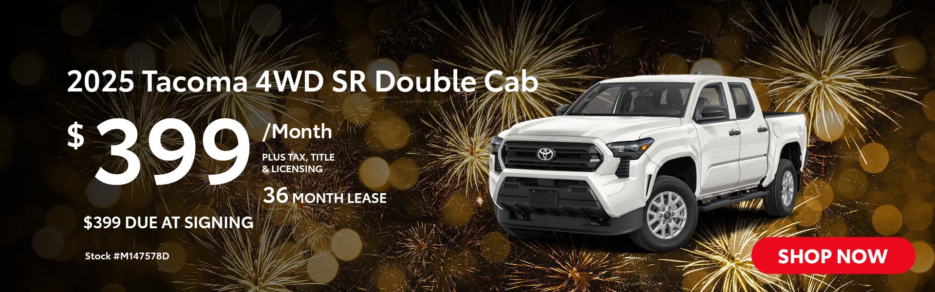 2025 Tacoma 4WD SR Double Cab Lease for $399 per month for 3