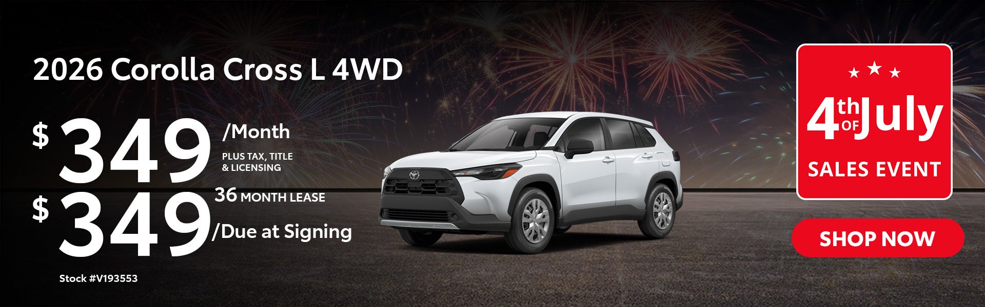 2026 Toyota Corolla Cross L Lease from $345/mo, $345 due at 