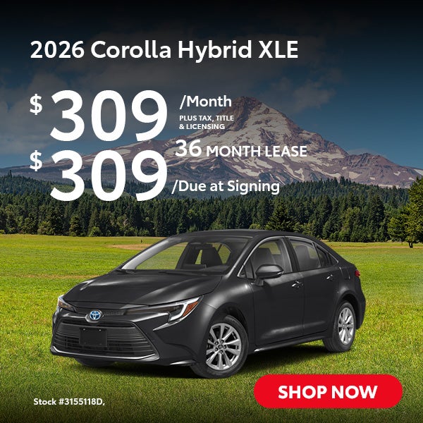 2026 Toyota Corolla Hybrid XLE Lease from $309/mo, $309 due 
