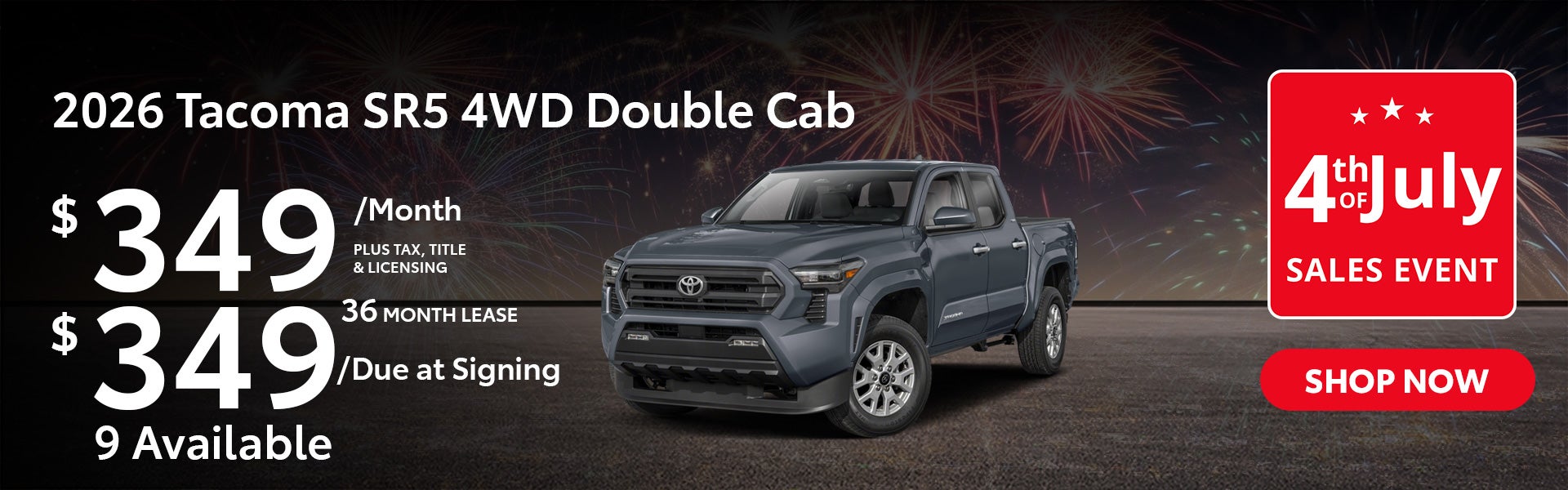 2026 Toyota Tacoma SR5 Lease from $349/mo, $349 due at signi