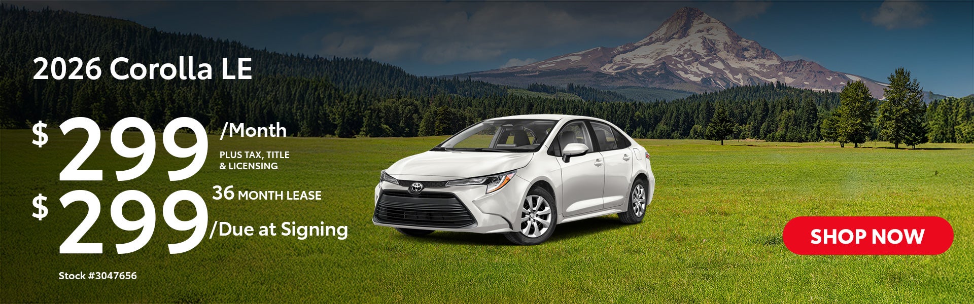 2026 Corolla LE Lease from $299/mo, $299 due at signing