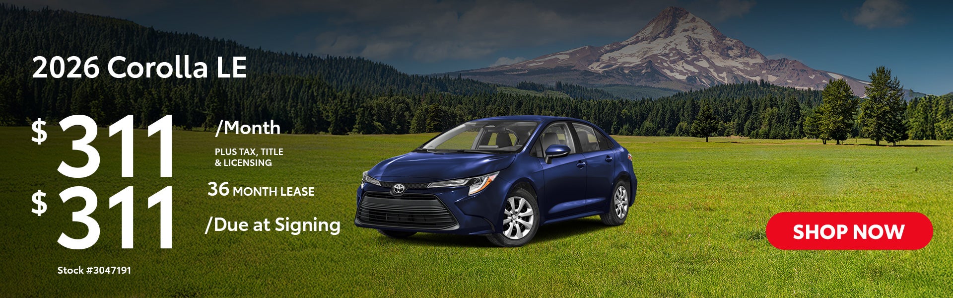 2026 Corolla LE Lease from $311/mo, $311 due at signing