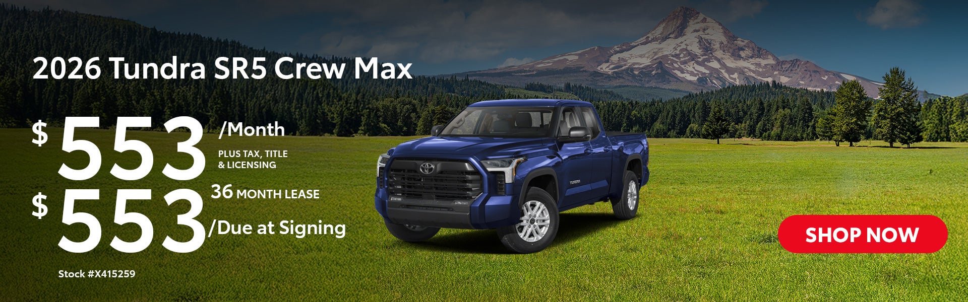 2026 Tundra SR5 Crew Max Lease from $553/mo, $553 due at sig