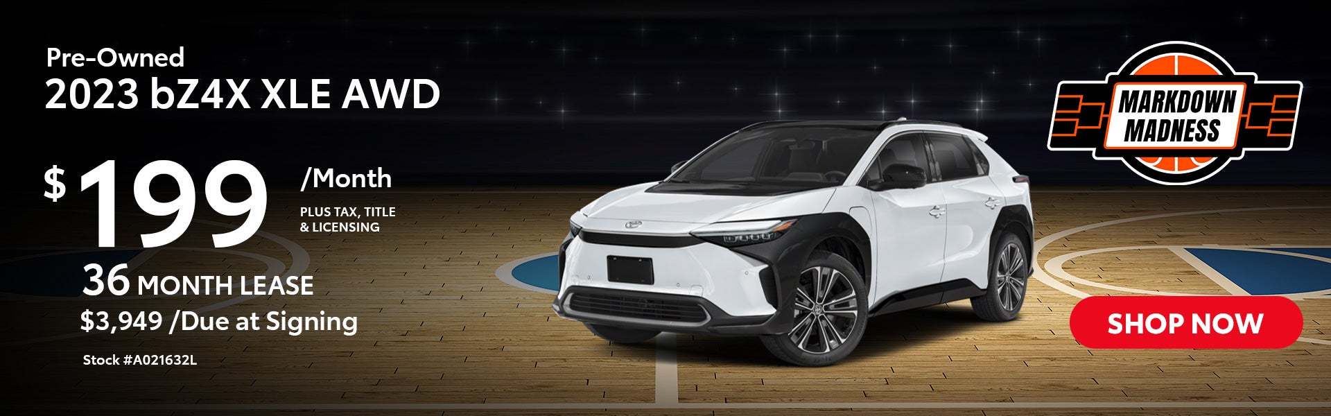 2023 bZ4X XLE AWD Lease for $199 per month for 36 months.