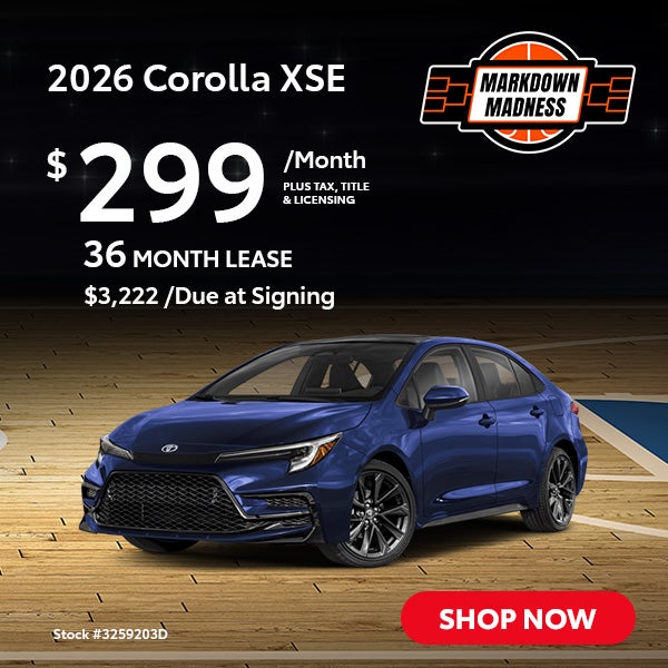 2026 Corolla XSE Lease for $299 per month for 36 months.