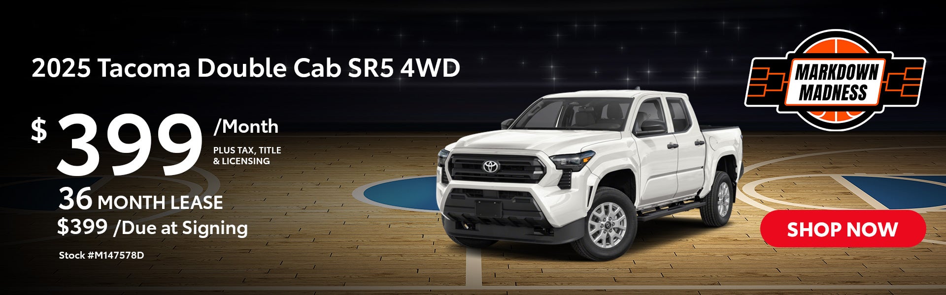 2025 Tacoma Double Cab 4WD Lease for $399 per month for 36 m